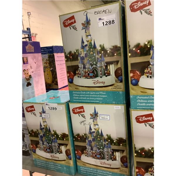 2 DISNEY ANIMATED CASTLE WITH LIGHTS & MUSIC - BROKEN TIP ON CASTLES