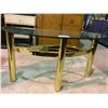 Image 2 : GOLD TONE GLASS TOP TABLE 49 X 17.5"