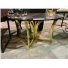 Image 2 : GLASS TOP COFFEE TABLE WITH GOLD TONE BASE 29" DIAMETER