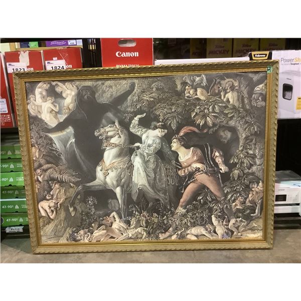 THE MAGICIANS SET DEC GILDED FRAMED RENAISSANCE THEMED PRINT 51"X38-1/2"