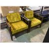 Image 1 : 2 VINTAGE WOOD ACCENT CHAIRS WITH YELLOW CUSHIONS