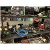 Image 1 : SHELF LOT OF ASSORTED ITEMS INCLUDING; HOMELITE LEAF BLOWER, STIHL CHAINSAW, AIR LINES & MORE