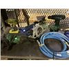Image 2 : SHELF LOT OF ASSORTED ITEMS INCLUDING; HOMELITE LEAF BLOWER, STIHL CHAINSAW, AIR LINES & MORE