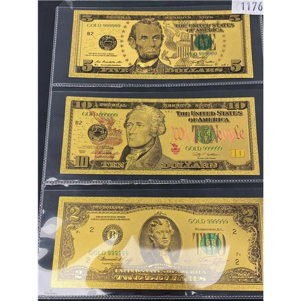 SET OF 3 GOLD FOILED NOVELTY BILLS