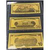 Image 2 : SET OF 3 GOLD FOILED NOVELTY BILLS