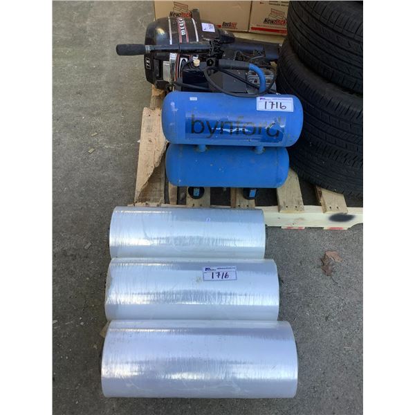 Compressor Mini Wrap BYNFORD DUAL TANK AIR COMPRESSOR & 3 ROLLS OF SHRINK WRAP