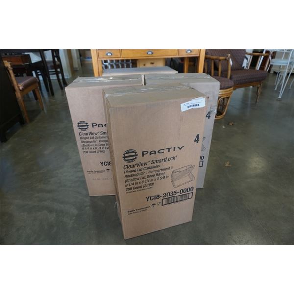 3 CASES OF PACTIV CLEARVIEW HINGED LID CONTAINERS 9-1/4" X 6-1/4" X 2-5/8" - OPEN BOXES