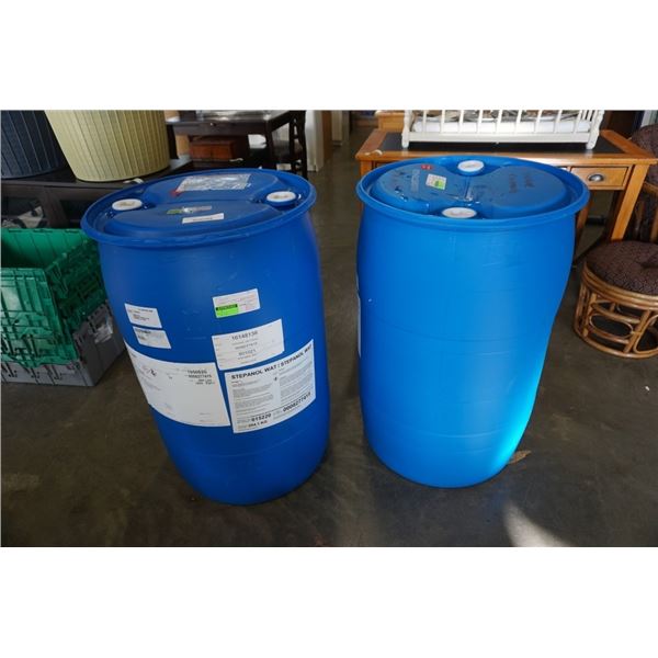 2 PLASTIC 45 GALLON BLUE BARRELLS