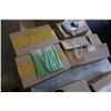 Image 1 : LOT OF NEW GREEN PLASTIC COMPOSTIBLE KNIVES, SILVER LOOK CURLY SPOONS AND CLEAR PLASTIC TONGS