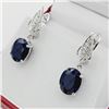 Image 2 : STERLING SILVER 11.12MM X 8.95MM GENUINE SAPPHIRE (8CTS) & CZ EARRINGS, W/A $1325.00