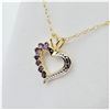Image 3 : STERLING SILVER YELLOW GOLD PLATED GENUINE AMETHYST HEART PENDANT WITH STERLING CHAIN, 7 AMETHYST (0
