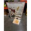 Image 1 : 27" X 39" FRAMED ORCHESTRA MUSIC INSTRUMENTS WITH BOX OF MUSIC BOOKS