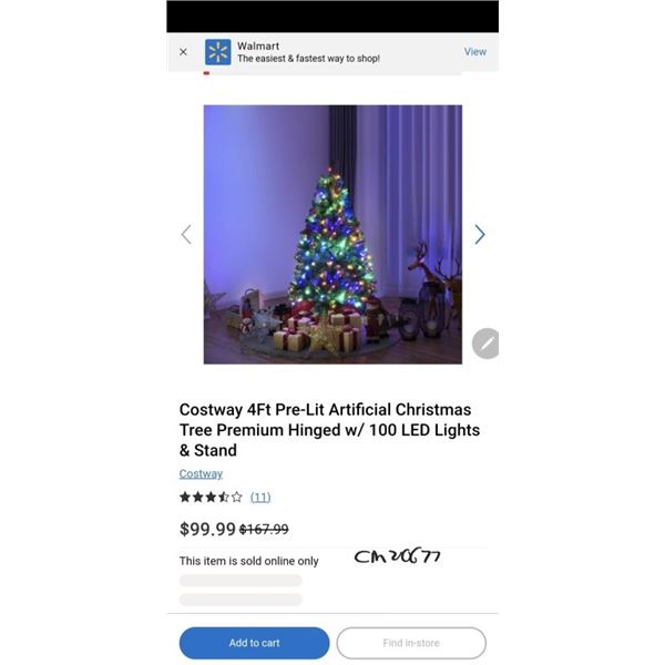 Costway 4Ft Pre-Lit Artificial Christmas Tree Premium Hinged w/ 100 LED Lights & Stand Retail $168