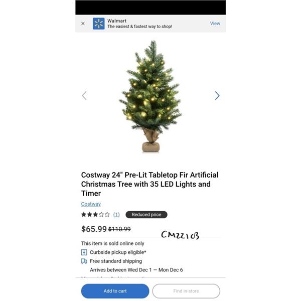 Costway 24'' Pre-Lit Tabletop Fir Artificial Christmas Tree with 35 LED Lights and Timer Retail $111