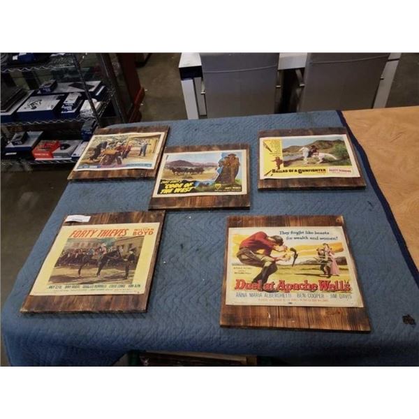 5 MOUNTED VINTAGE WESTERN MOVIE ADVERTS FROMS 50'S, 60'S AND 70'S