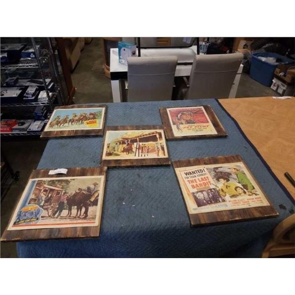 5 MOUNTED VINTAGE WESTERN MOVIE ADVERTS FROMS 50'S, 60'S AND 70'S