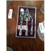 Image 2 : 2 CRYSTAL DECANTERS AND 3 PIECE SERVING SET