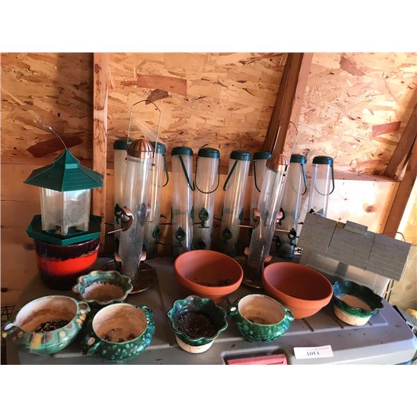 Ceramic Pots & Various  Bird Feeders
