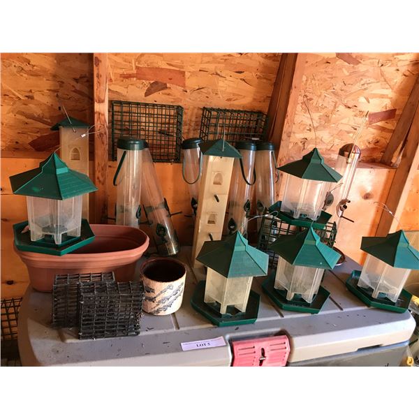 Plastic & Ceramic Pots & Huge Lot of Bird Food Dispensers