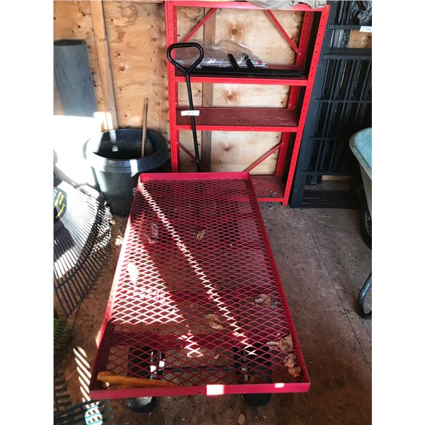 Metal Shelving Unit (4 Shelves) & Metal Cart