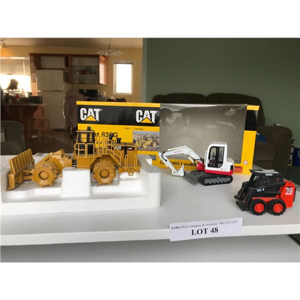 CAT model landfill compactor; Takeuchi model; Thomas die cast model skid steer