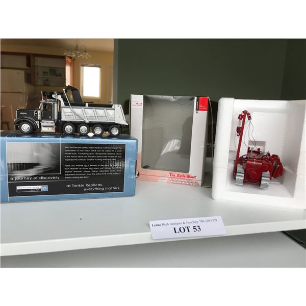 International Harvester diesel crawler with superior pipelayer; Tonkin Replicas Kenworth dump