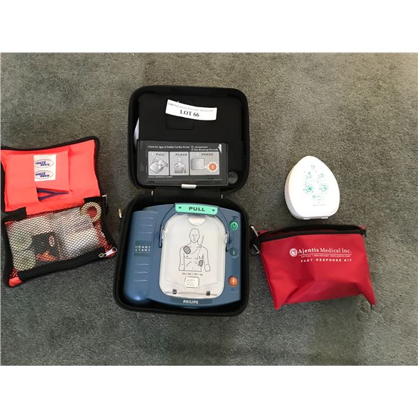 Philips Heartstart Defibrillator, various medical supplies