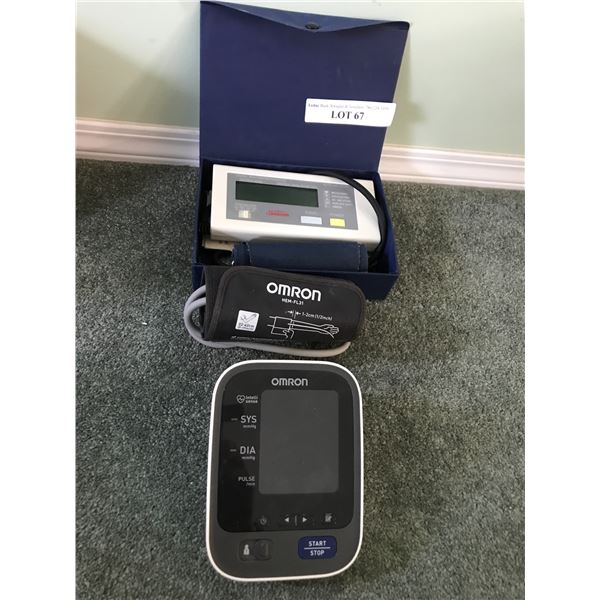 Omron blood pressure monitor; Sunbeam digital sphygmomanometer