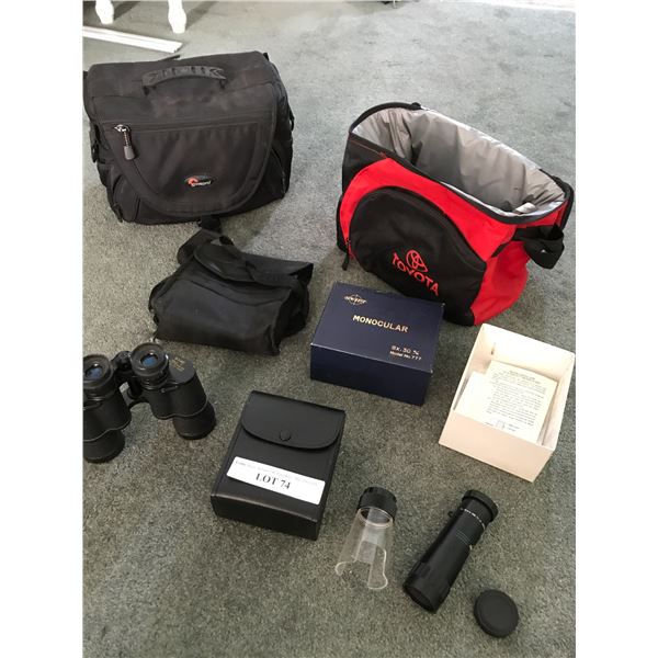 Swift Monocular & 3M Field Binoculars & LowerPro Camera Case