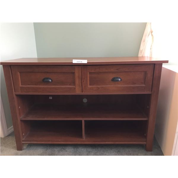 2-drawer wood entertainment unit, 1 door 2 shelf white cabinet; white 2-drawer unit