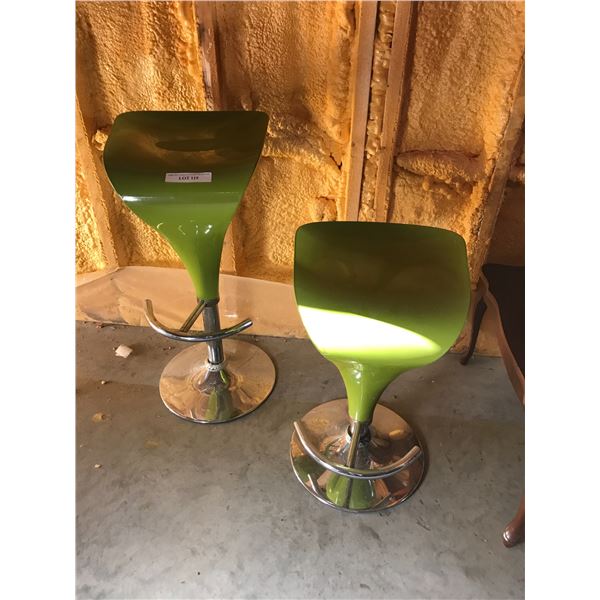 Retro silver & green swivel stools (x2)