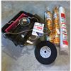 Image 1 : Rolls (x3) of Polyethylene, Black & Decker Metal Chop Saw Wheel & Random Plastic Tubs & Misc Items