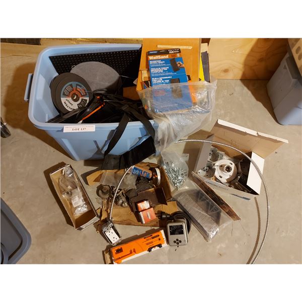 Asst shop & electrical equipment incl handrail brackets, transformer, laser level, Quickstyle lamina