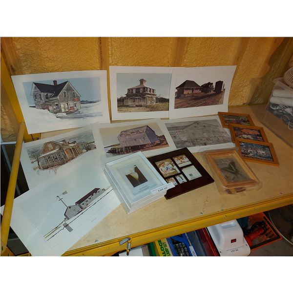 Huge lot of asst frames, prints, decorative plates, magnetic photo frames, multi-photo box frame