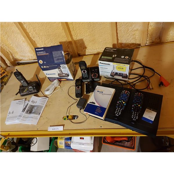 Bell 3100 ExpressVu receiver with remotes; Panasonic Digital cordless answering system; Panasonic co