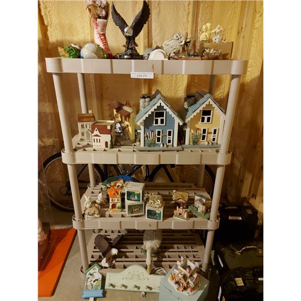 Large lot of asst home décor incl. figurines, bird houses, ceramic countryside home miniatures, Part