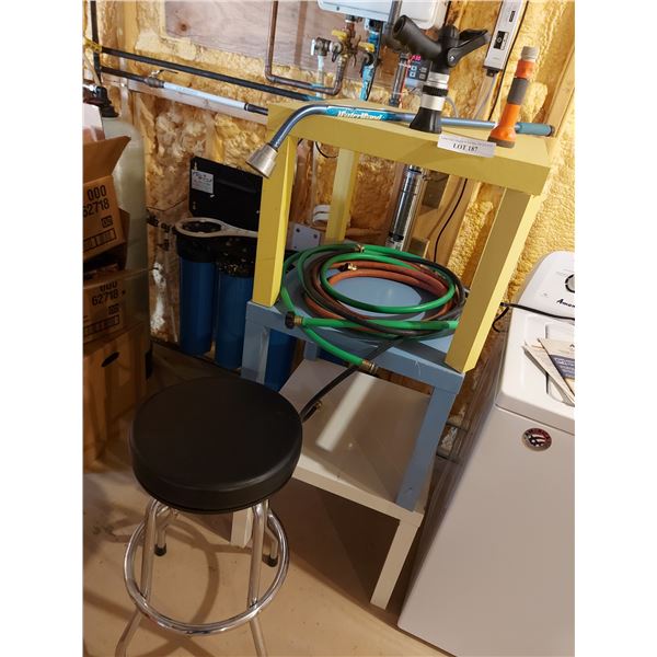 Side tables (x3), seat, bar stool, hoses & nozzles