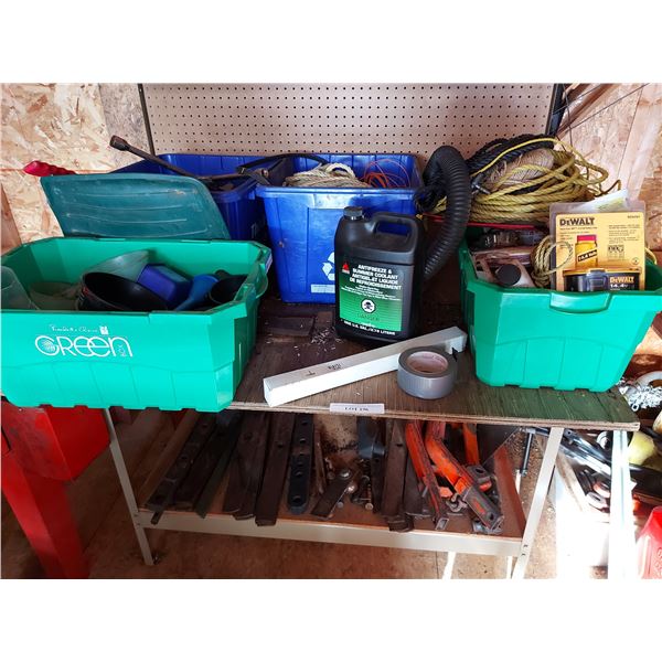 Ropes, asst shop supplies, asst hitches, shop table