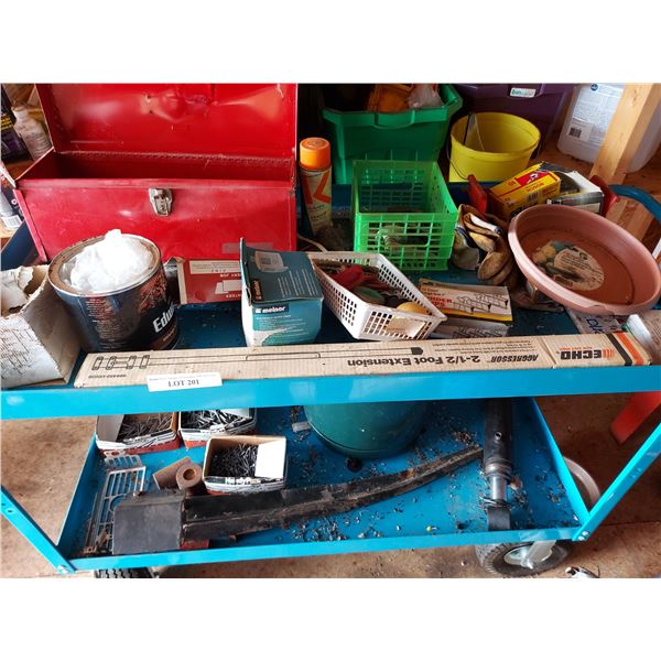Rolling cart w/asst shop supplies and hardware
