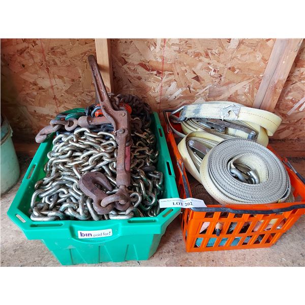 Boxes (x2) of strapping chains and straps