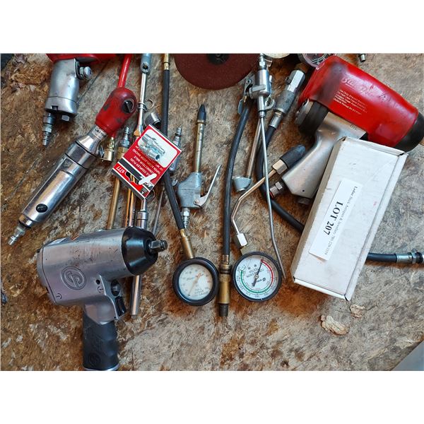 Asst compressor tools, hammers, mallets, weather stripping, tool box