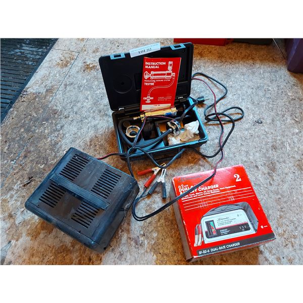 Dual rate battery charger and MotorMaster battery charger, cables