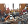 Image 1 : Asst shop supplies (incl. bottles of w-stroke engine oils, funnels, asst badges/pins); space heater 