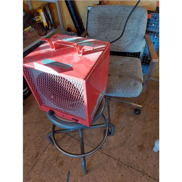Industrial heater; office chair w/ fabric seat; stool (adjustable)