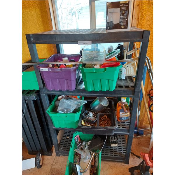 4-tier plastic shelf w/ asst shop supplies