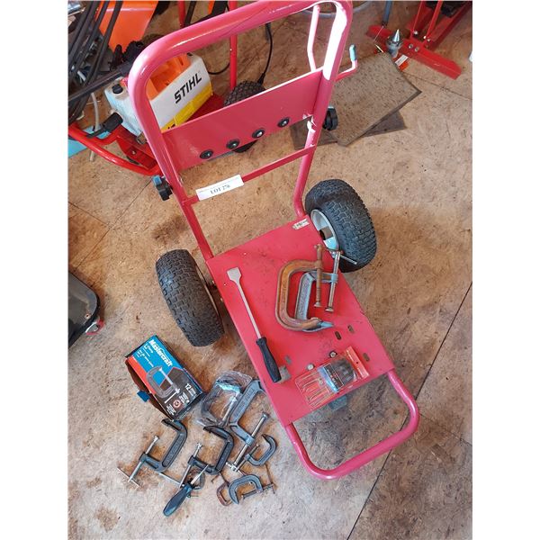 3 wheel PowerFist pressure washer cart w/ asst C-clamps, pick set