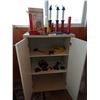 Image 1 : White cabinet w/ doors; asst flashlights; Black & Decker Smart Deriver; asst measuring tapes; Sunbea