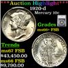 Image 1 : ***Auction Highlight*** 1920-d Mercury Dime 10c Graded ms66+ FSB By SEGS (fc)
