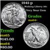 Image 1 : 1941-p Walking Liberty Half Dollar 50c Grades Choice+ Unc