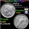 Image 1 : ***Auction Highlight*** 1921-p Peace Dollar $1 Graded Select Unc By USCG (fc)
